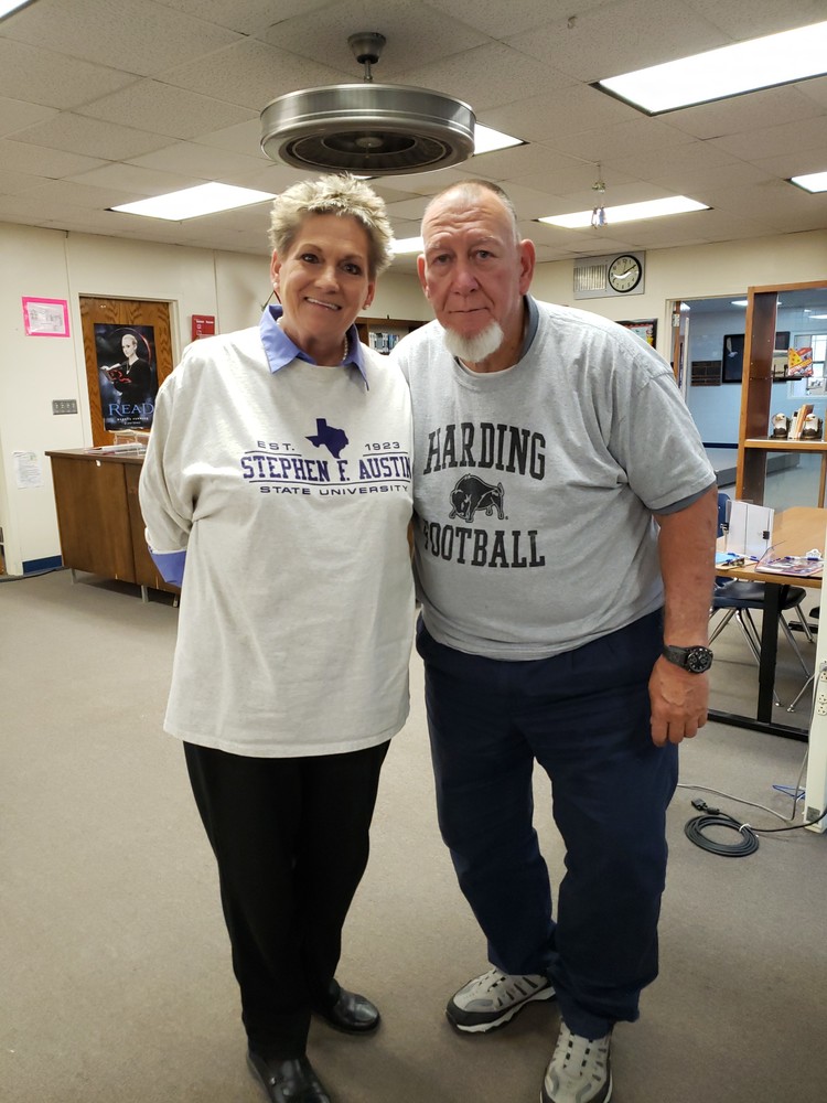 Coach Witt and Ms. Witt on Apply Kansas Day at HHS 10/8/2019