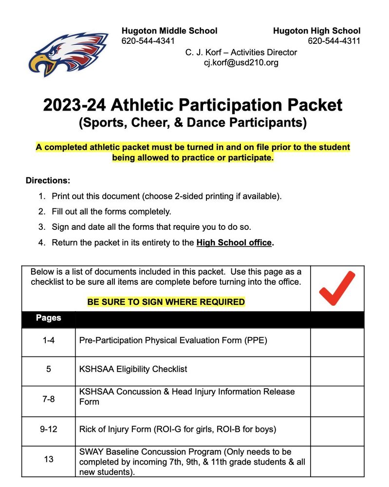 Athletic Paperwork for 2023-24