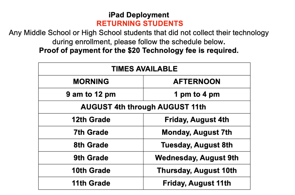 Middle and High School Student iPad Pickup