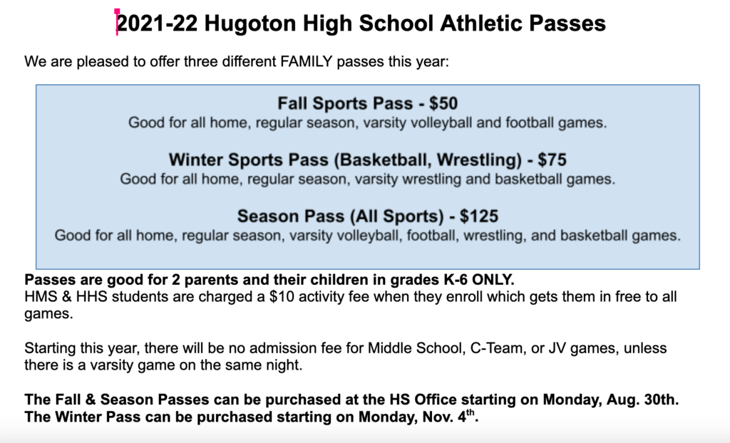 Athletic Passes Information