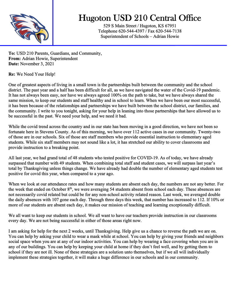 Letter to the Community 11-3-2021 Page 1