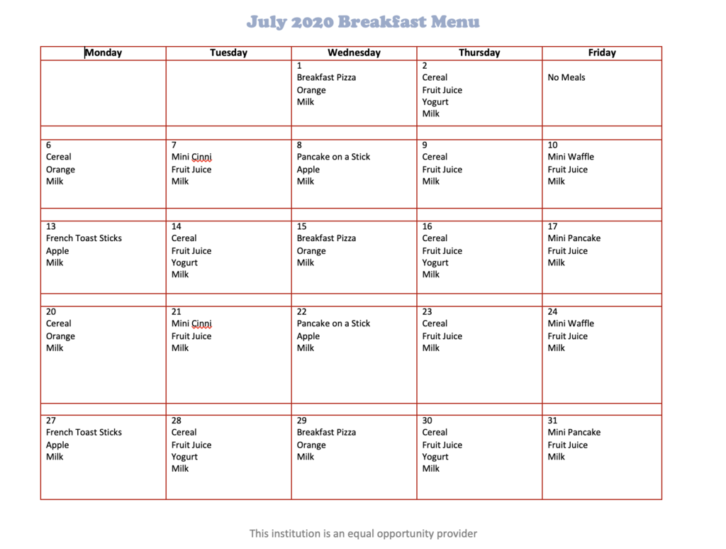 July menus