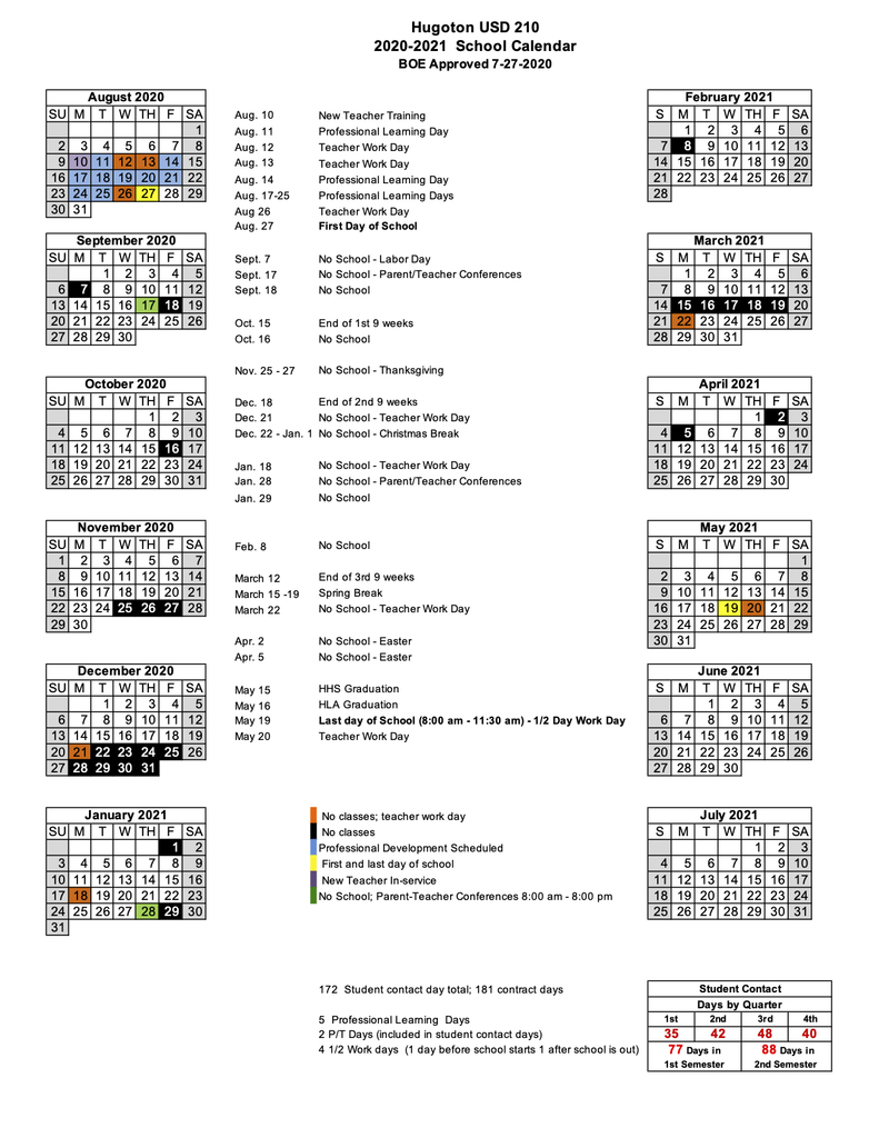 2020-2021 USD 210 Calendar